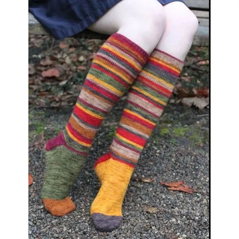 Christmas Colorful Stripes Cotton Calf Socks For Women Casual Knee Socks Female Christmas Party Clothing Accessories Stockings